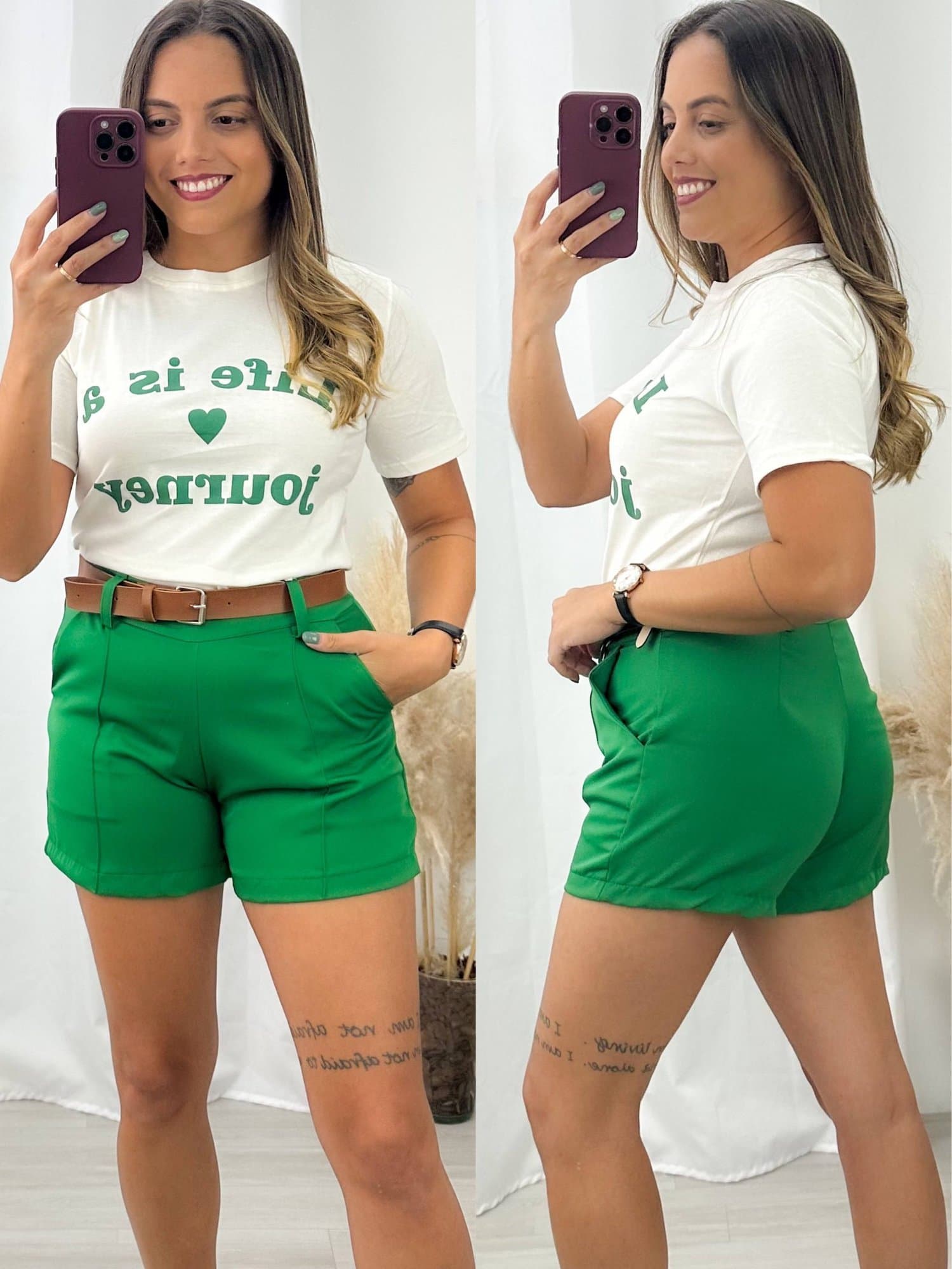 Short alfaiate com cinto Verde Bandeira 71753 - Senhorita Frida